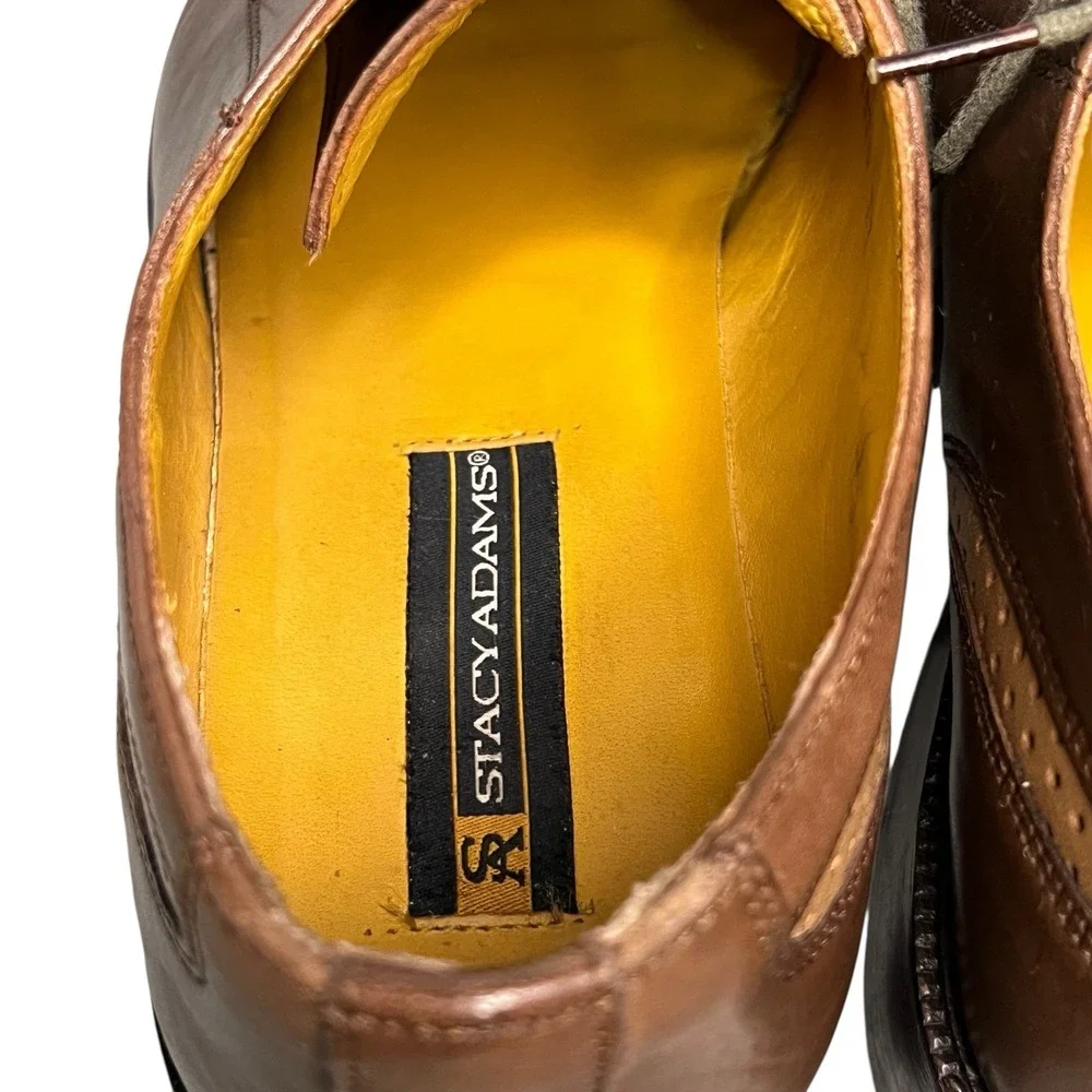 Stacy Adams Oxford Dress Shoes Mens 10M Brown Two Tone Leather Square Toe Brogue